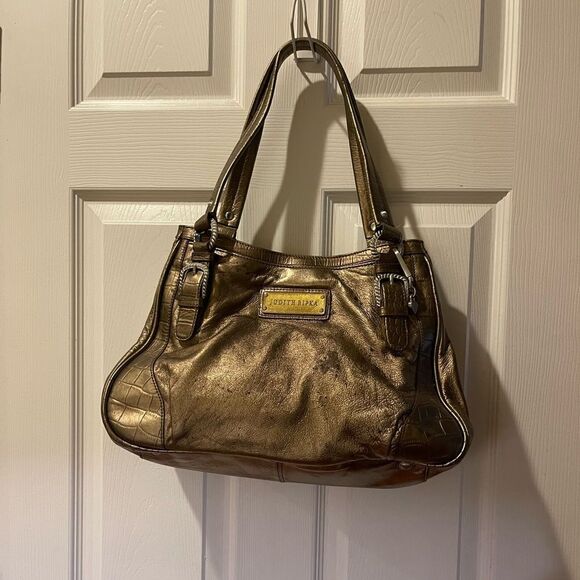Judith Ripka leather Bronze Large  shoulder bag silver tone hardwares - Picture 1 of 16